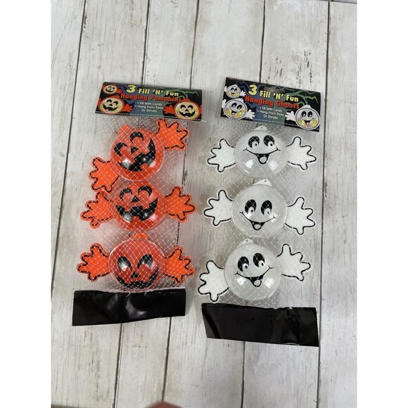 Vtg Halloween Ghost & Pumpkin Hanging Treat Candy Containers  2/ 3 Packs NOS - Picture 1 of 8
